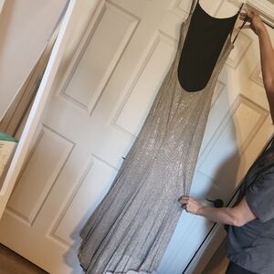 Jessica McClintock Shimmering Silver Backless Dress